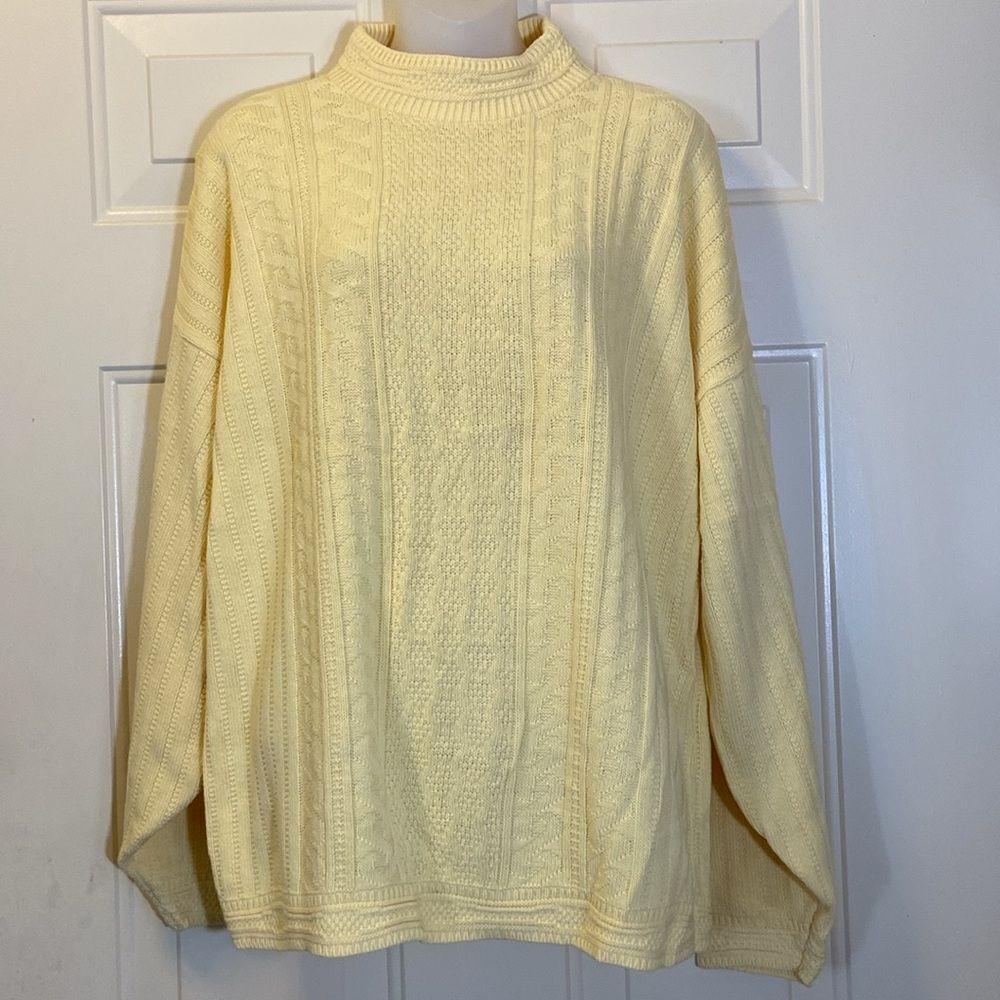 Basic Editions Gold Cowl Turtleneck Sweater with Cable Knit Size Medium Unisex